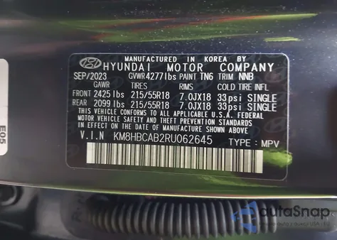 2024 Hyundai Kona Sel из США, поврежденный, VIN KM8HBCAB2RU062645